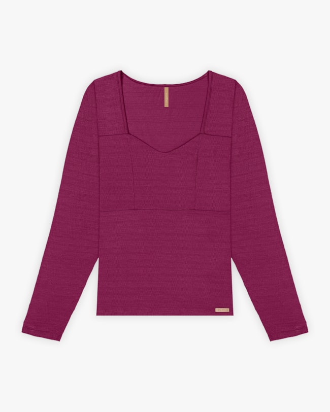 Blusa Plus Size Manga Longa em Viscose com Recorte - Cereja Rosa - Marsala-50af9db4-5b45-441e-87c8-83a7bf436f7e