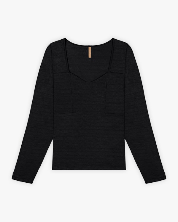 Blusa Plus Size Manga Longa em Viscose com Recorte - Cereja Rosa - Preto