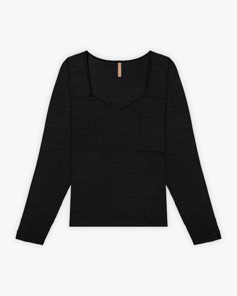 Blusa Plus Size Manga Longa em Viscose com Recorte - Cereja Rosa - Preto