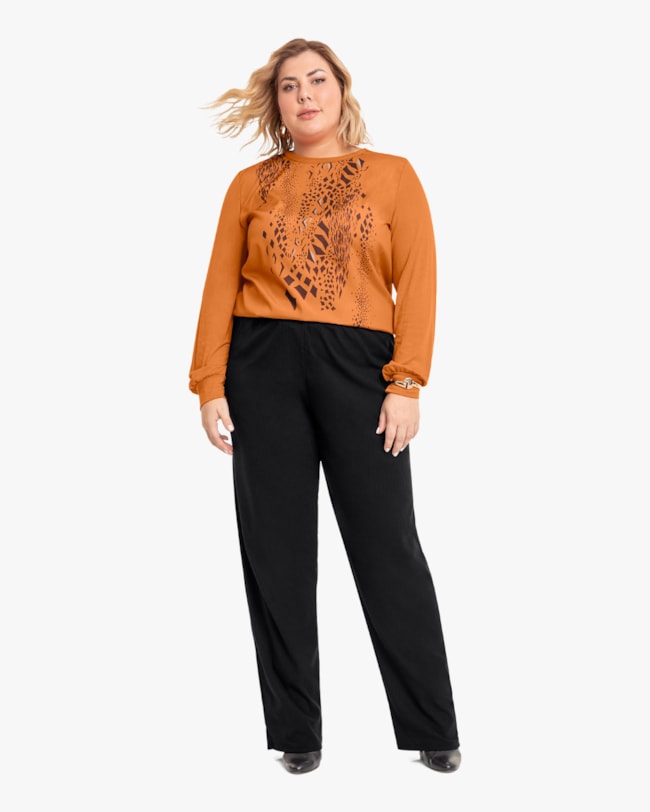 Blusa Plus Size Manga Longa Estampada Cereja Rosa Amarelo-a4120ace-58b4-4721-ab44-ea9734ffacd0