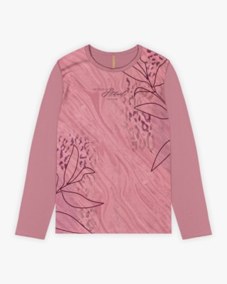 Blusa Plus Size Manga Longa Estampada - Cereja Rosa - New Rose-G