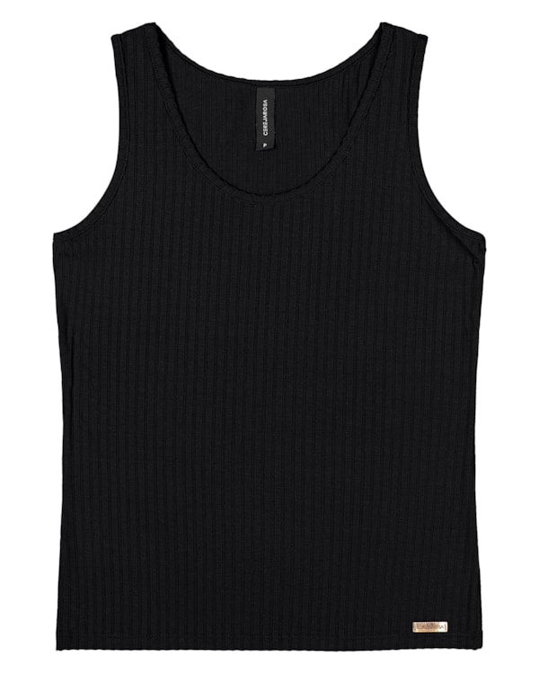 Blusa Regata Feminina Cereja Rosa Básica Preto