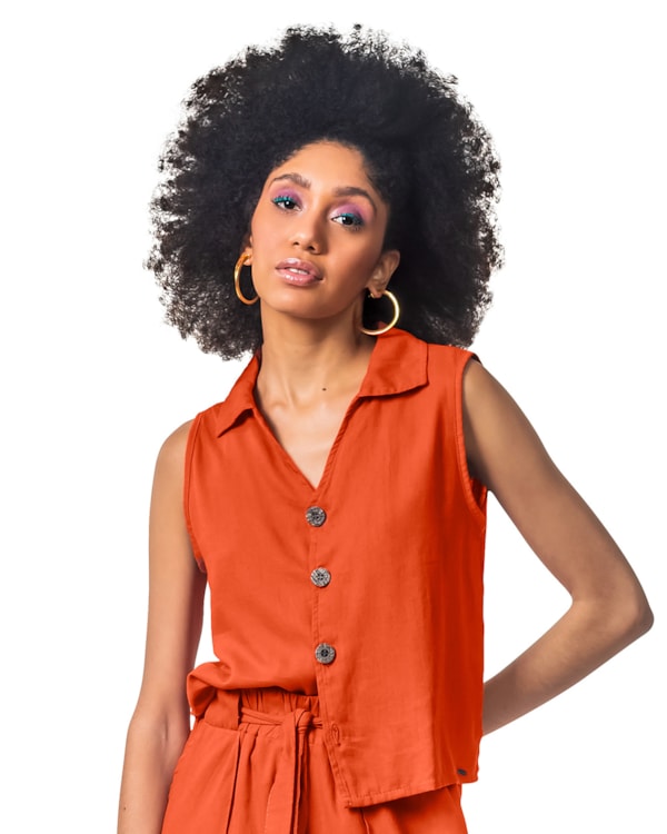 Blusa Regata Feminina Cereja Rosa Botões