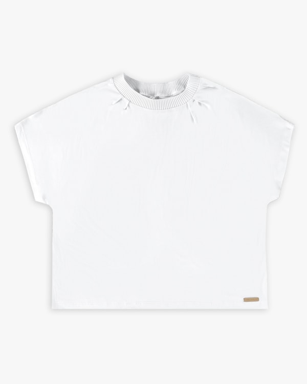 Blusa Viscose Crepe com Retilínea e Pregas - Cereja Rosa - Branco P