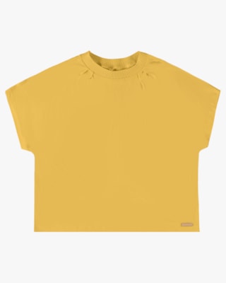 Blusa Viscose Crepe com Retilínea e Pregas - Cereja Rosa - Mostarda P
