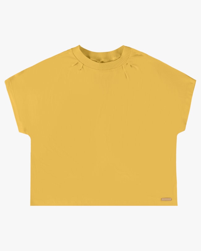 Blusa Viscose Crepe com Retilínea e Pregas - Cereja Rosa - Mostarda P-2f9a0f0c-0140-4c96-8ac7-cfbcc747b9fd