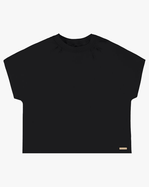 Blusa Viscose Crepe com Retilínea e Pregas - Cereja Rosa - Preto P