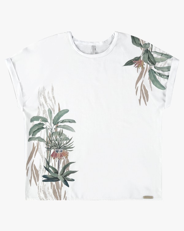 Blusa Viscose Crepe e Resort com Estampa Digital - Cereja Rosa - Branco P