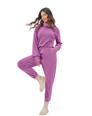 Blusão Aveludado Feminino Cereja Rosa Gola Alta