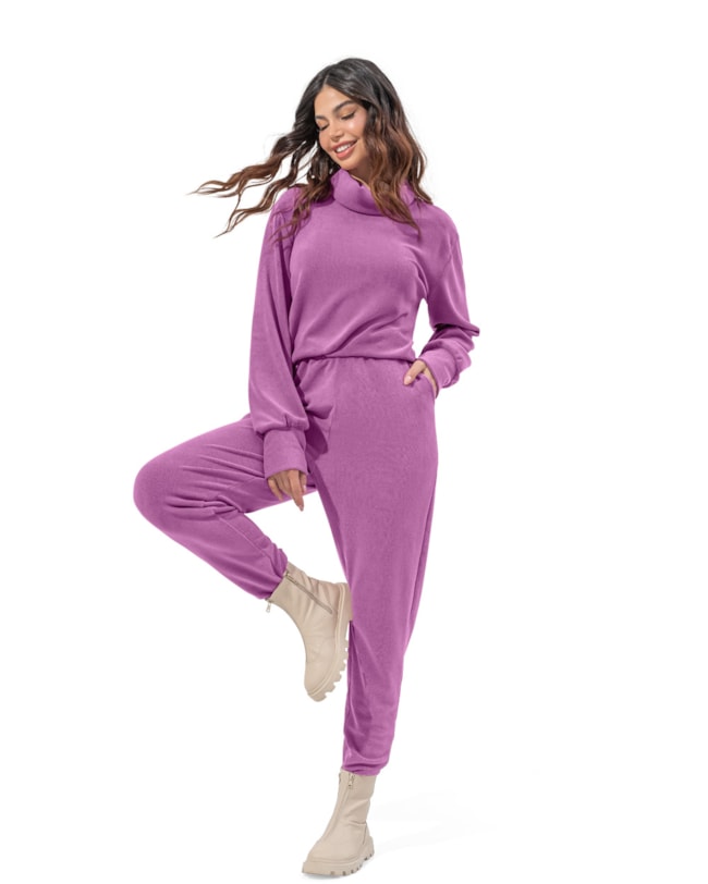 Blusão Aveludado Feminino Cereja Rosa Gola Alta-861a3871-0455-4278-be51-114f33214b2f