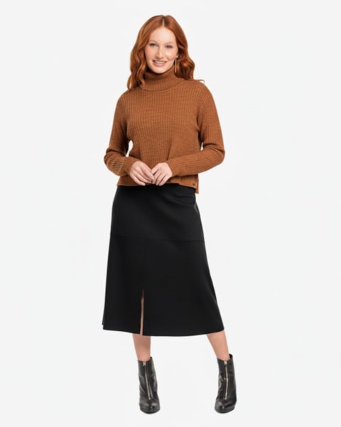 Blusão com Gola Alta em Tricô Cereja Rosa Canela