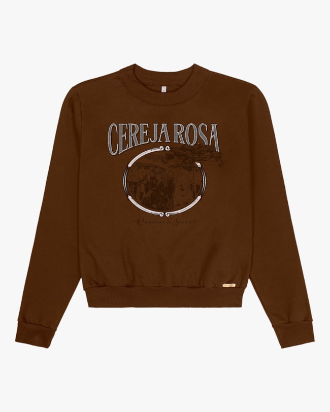 Blusão em Moletom com Estampa Cereja Rosa Marrom-78e50f8f-174b-46b0-9584-f5da89885b32
