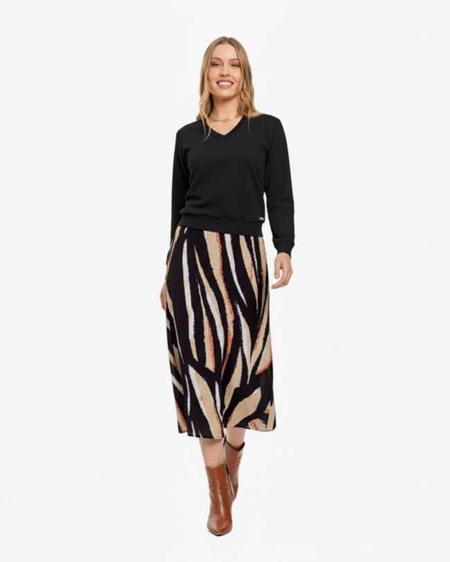 Blusão Feminino em Moletom com Decote V - Cereja Rosa - Preto-64916f26-7e30-494b-ac7f-4322924fe77f