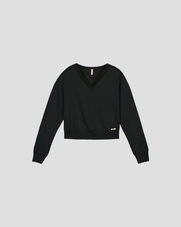 Blusão Feminino em Moletom com Retilínea - Cereja Rosa - Preto