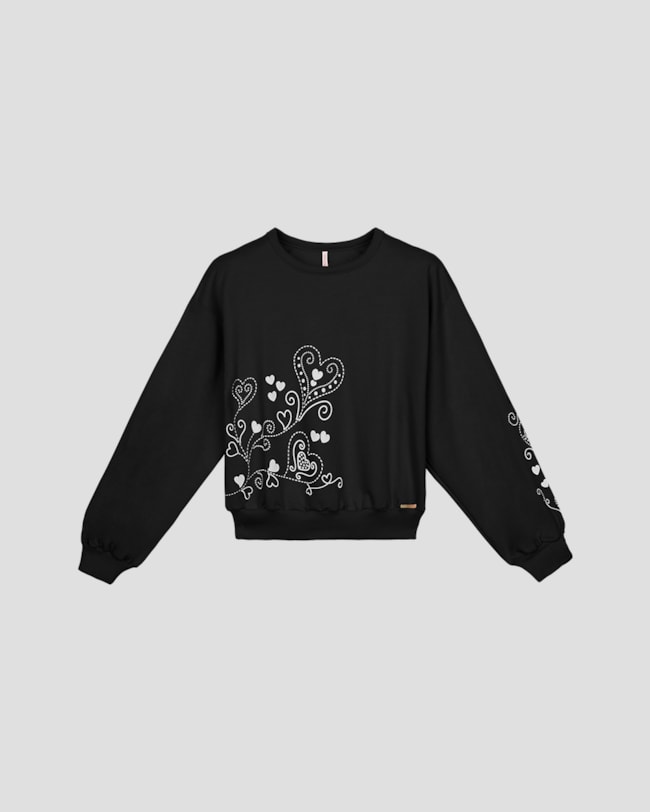 Blusão Feminino em Moletom Estampa Mãe e Filha - Cereja Rosa - Preto-96412abd-ad51-453b-bf58-d40cd637ed6b