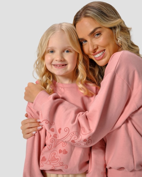 Blusão Feminino em Moletom Estampa Mãe e Filha - Cereja Rosa - Rosa