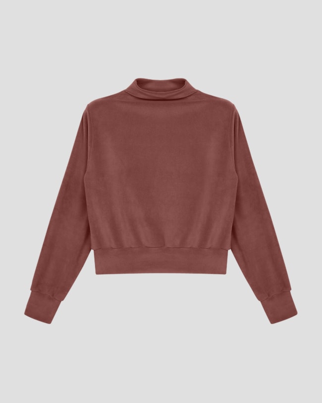 Blusão Feminino em Pelo Aveludado - Cereja Rosa - Marrom-19e4497c-d724-4842-919a-8a398824c97e