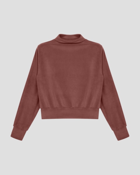 Blusão Feminino em Pelo Aveludado - Cereja Rosa - Marrom