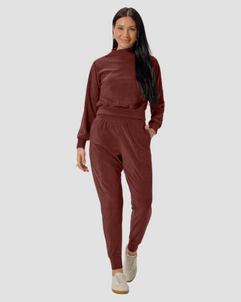 Blusão Feminino em Pelo Aveludado - Cereja Rosa - Marrom