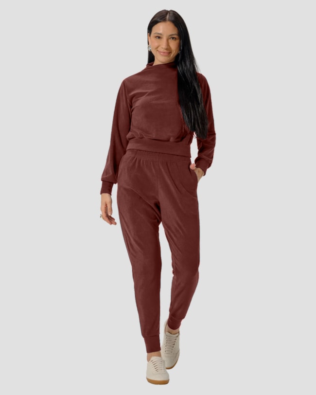 Blusão Feminino em Pelo Aveludado - Cereja Rosa - Marrom-5315ccfb-90bb-4a76-8db3-9556a6d696cb