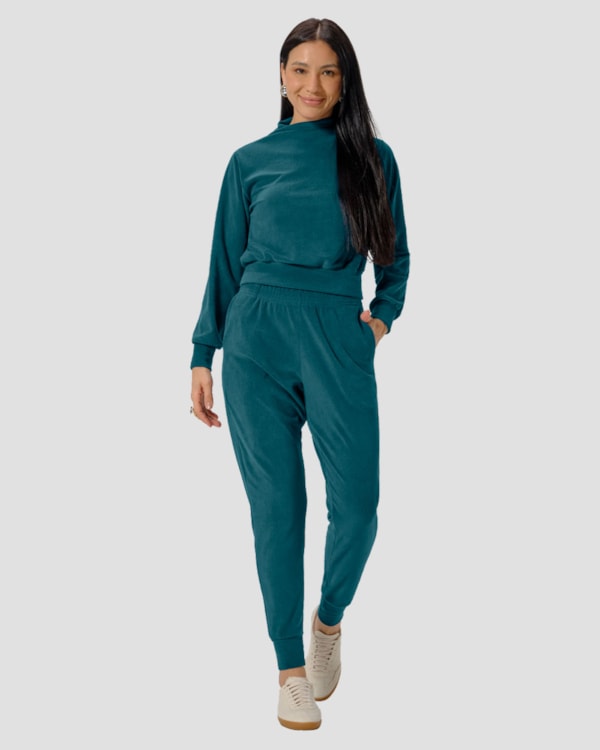 Blusão Feminino em Pelo Aveludado - Cereja Rosa - Verde