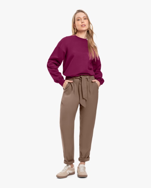 Blusão Feminino Oversized em Moletom - Cereja Rosa - Marsala