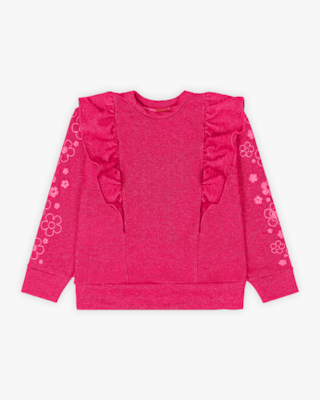 Blusão Infantil Menina com Babado e Estampa Manga - Kely Kety - Cherry