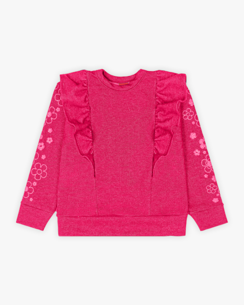 Blusão Infantil Menina com Babado e Estampa Manga - Kely Kety - Cherry