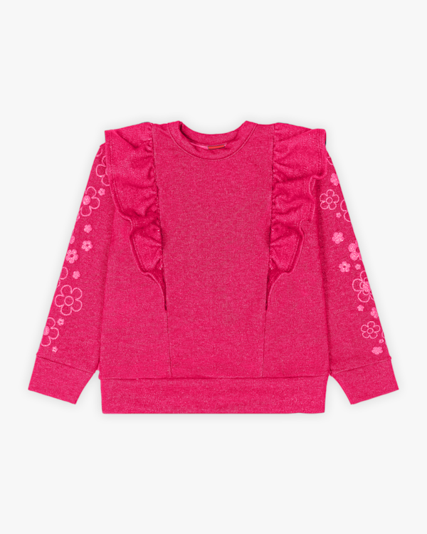 Blusão Infantil Menina com Babado e Estampa Manga - Kely Kety - Cherry