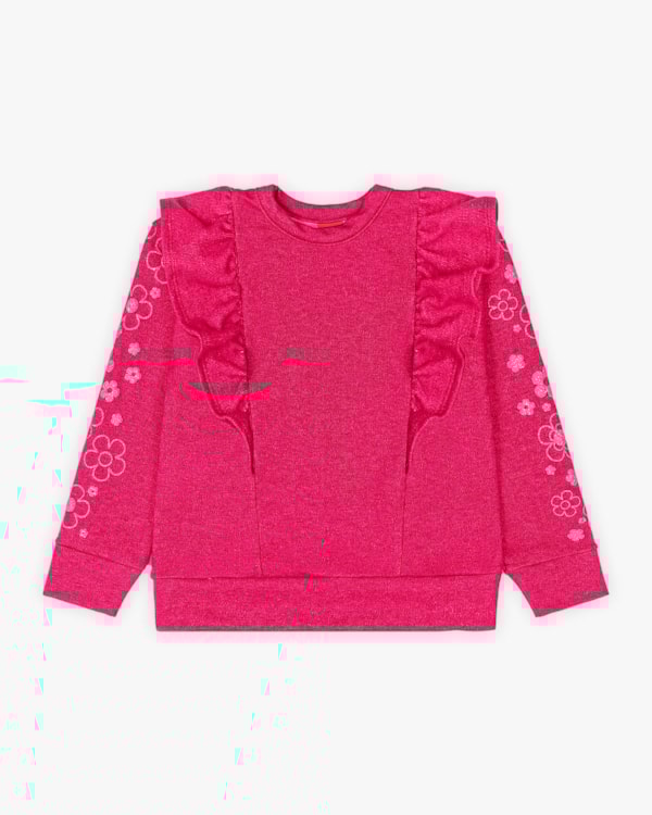 Blusão Infantil Menina com Babado e Estampa Manga - Kely Kety - Cherry