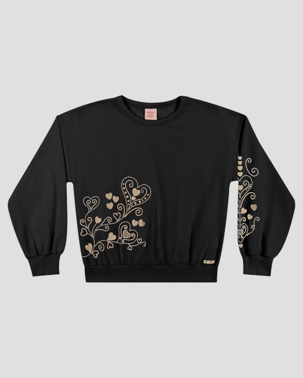 Blusão Infantil Menina com Estampa Mãe e Filha - Kely Kety - Preto