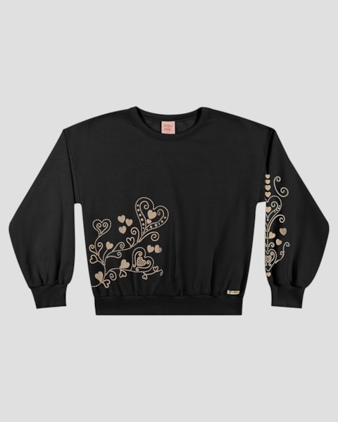 Blusão Infantil Menina com Estampa Mãe e Filha - Kely Kety - Preto