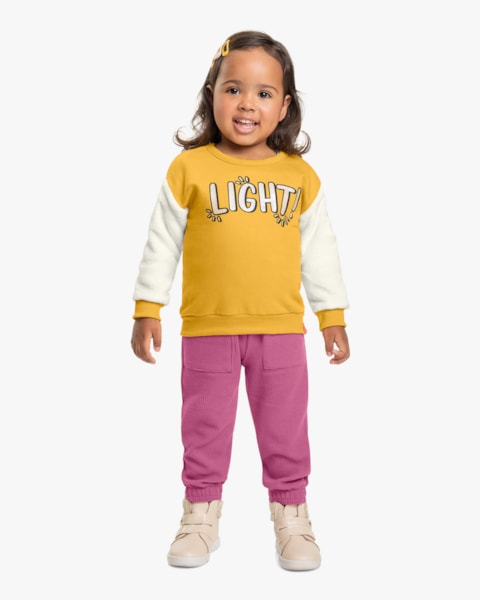 Blusão Infantil Menina com Mangas Pelo Kely Kety - Amarelo