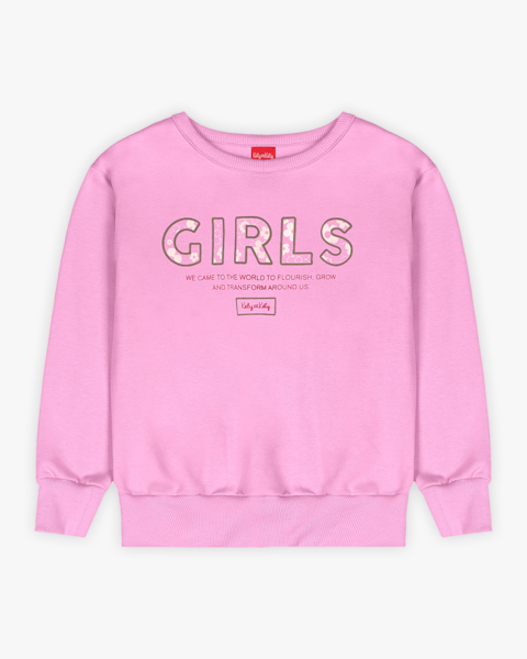 Blusão Infantil Menina em Moletom com Estampa - Kely Kety - Rosa