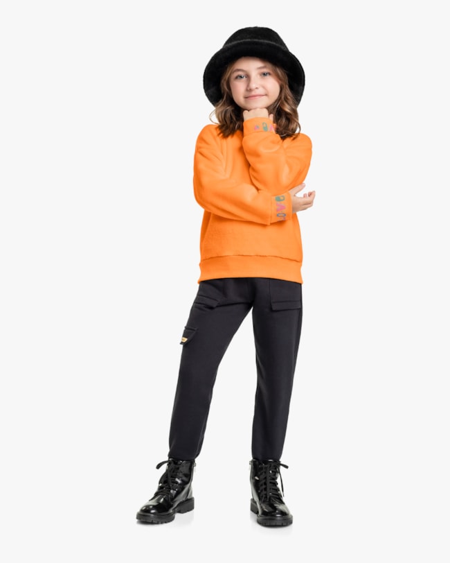 Blusão Infantil Menina em Moletom Kely Kety - Laranja-6-1244e386-37d9-4bc4-b7b5-7c705e8a83a3