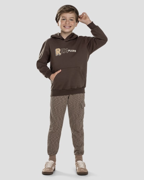 Blusão Infantil Menino com Capuz e Bolso Canguru - ReiRex - Marrom