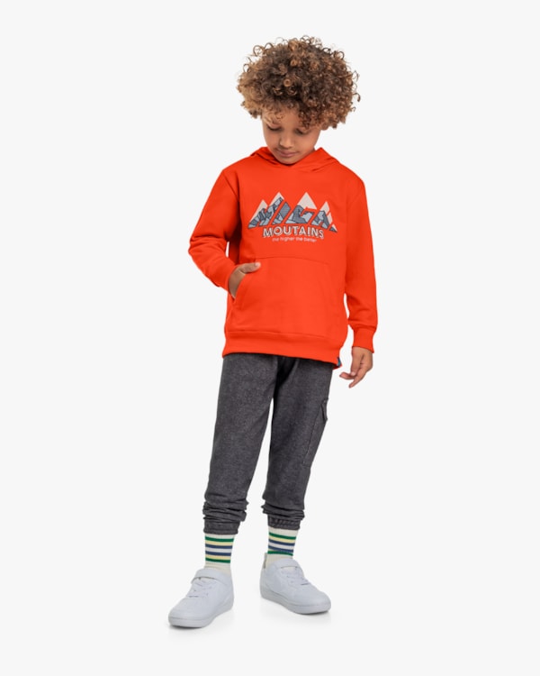 Blusão Infantil Menino em Moletom com Capuz e Bolso - ReiRex - Laranja
