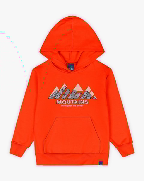 Blusão Infantil Menino em Moletom com Capuz e Bolso - ReiRex - Laranja