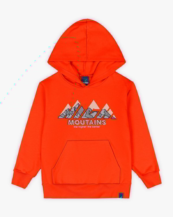 Blusão Infantil Menino em Moletom com Capuz e Bolso - ReiRex - Laranja