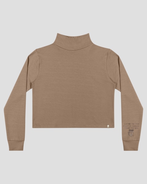 Blusão Juvenil Feminino em Molecotton com Gola Alta - BaseD - Marrom