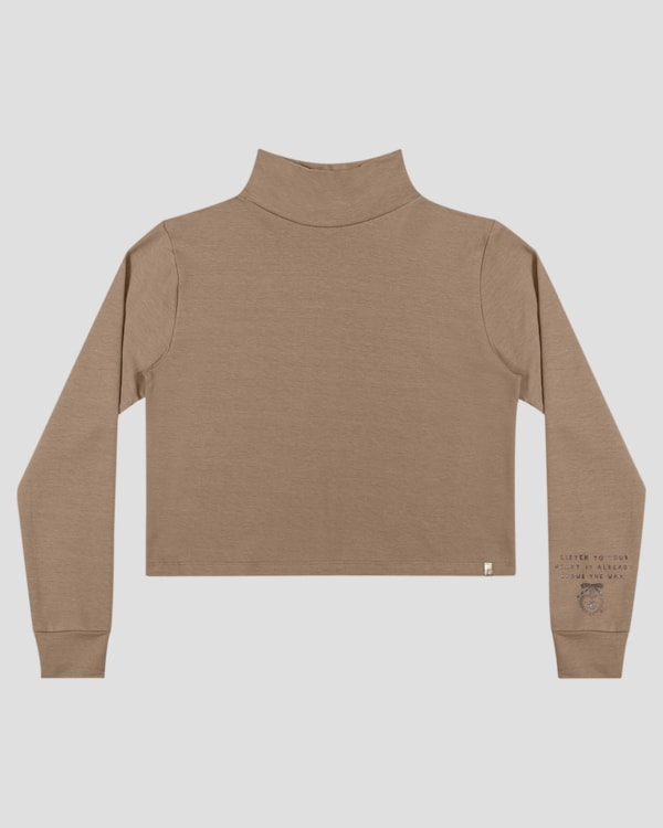 Blusão Juvenil Feminino em Molecotton com Gola Alta - BaseD - Marrom