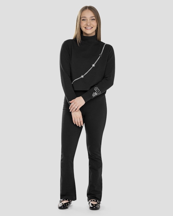 Blusão Juvenil Feminino em Molecotton com Gola Alta - BaseD - Preto