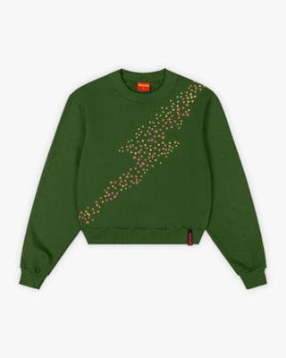 Blusão Juvenil Feminino em Moletom com Estampa de Strass - BaseD - Militar