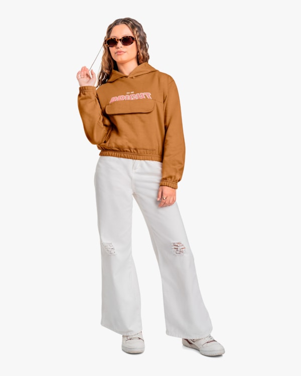 Blusão Juvenil Feminino em Moletom com Estampa e Bolso - BaseD - Gengibre