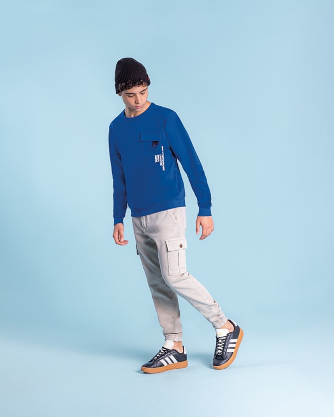 Blusão Juvenil Masculino com Bolso e Estampa BaseD - Azul Mar-3813312a-e372-444e-9694-ace1a70f22fe