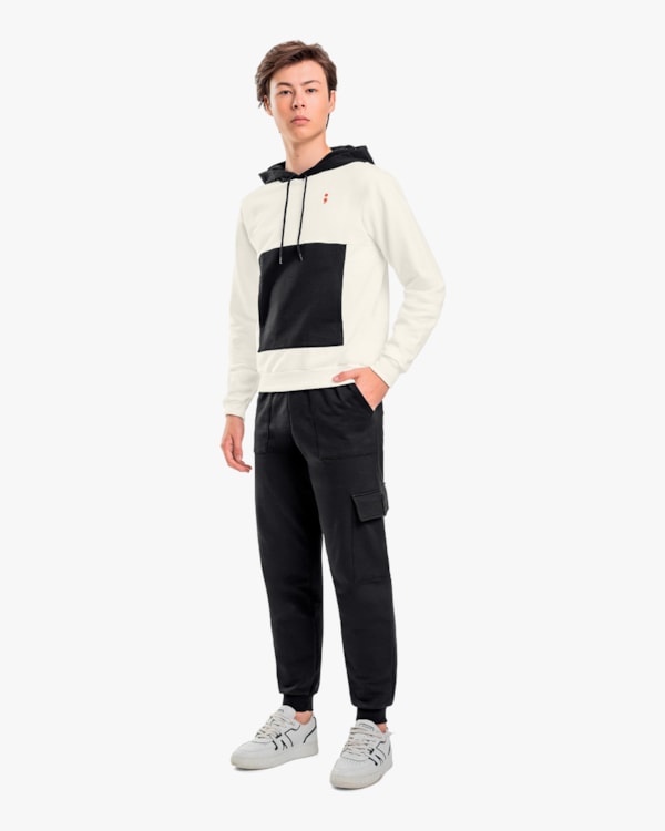 Blusão Juvenil Masculino em Moletom com Capuz e Bolso - BaseD - Natural