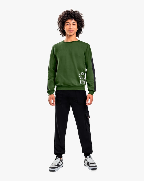 Blusão Juvenil Masculino em Moletom com Estampa - BaseD - Militar