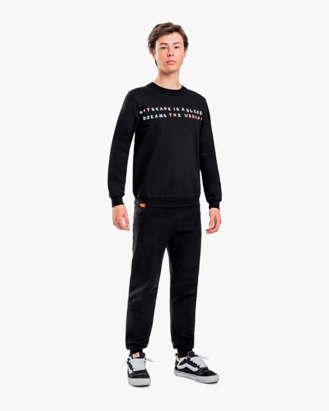 Blusão Juvenil Masculino em Moletom com Estampa Relevo - BaseD - Preto-519fa5c7-d8db-40a0-b15f-96a52b043f51