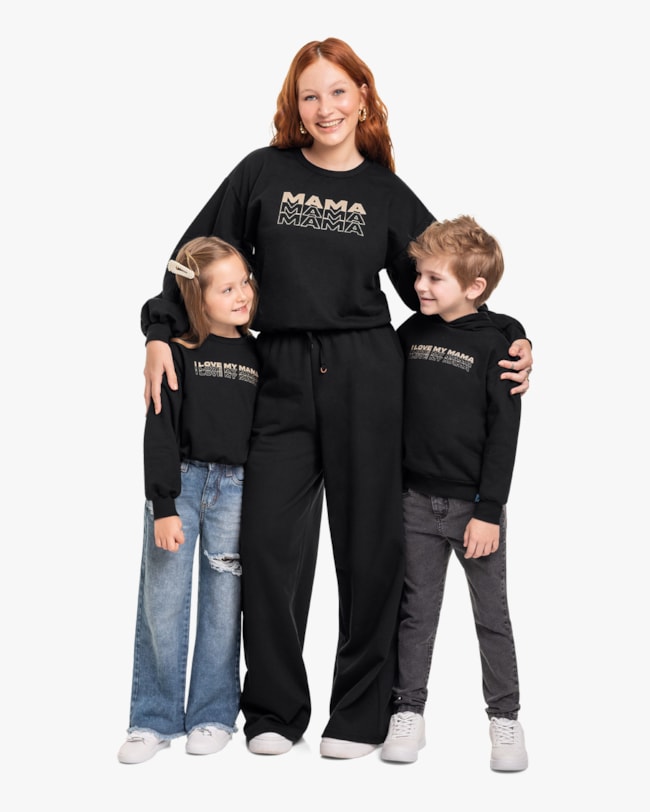 Blusão Mãe e Filhos em Moletom Cereja Rosa Preto-e7461e0c-bf00-43bd-a478-0b3b8b299466
