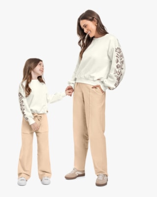 Blusão Moletom com Estampa Relevo Tal Mãe Tal Filha - Cereja Rosa - Natural
